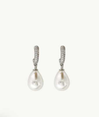 A.B. Ellie Pave Hoop Pearl Drop Earrings by Studio Bride #1 Silver thumbnail