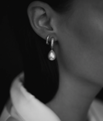 A.B. Ellie Pave Hoop Pearl Drop Earrings by Studio Bride #0 default Silver thumbnail