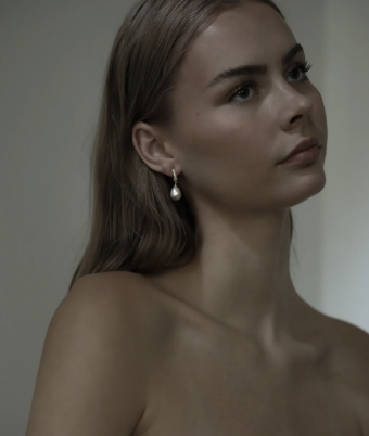 A.B. Ellie Pave Hoop Pearl Drop Earrings by Studio Bride #2 default Silver thumbnail