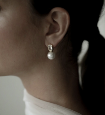 A.B. Ellie Bezel Pearl Stud Drop Earring by A B Ellie / HDWR #1 Gold thumbnail