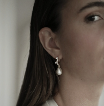 A.B. Ellie Stacked Bezel Pearl Hoop Drop Earring #1 Gold thumbnail