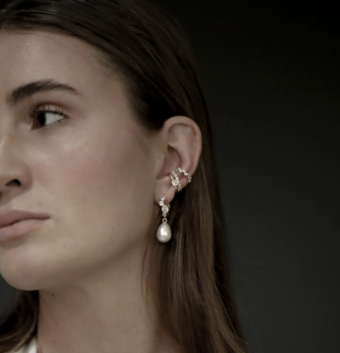 A.B. Ellie Stacked Bezel Pearl Hoop Drop Earring by A B Ellie / HDWR #0 default Gold thumbnail