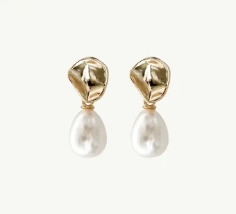 A.B. Ellie Sculptural Mini Peral Drop Earring #1 default Gold thumbnail
